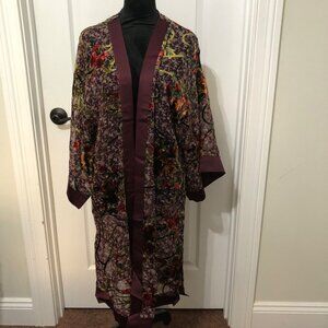 Band Of Gypsies XS/S Kimono Floral Print Sheer Long Sleeve Purple & Burgundy NWT